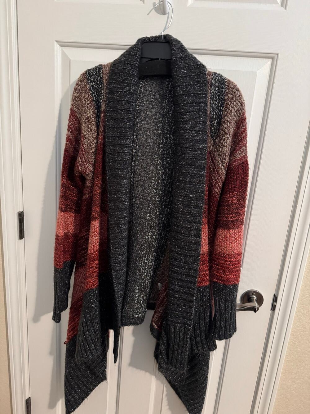 A.N.A. A New Approach Open Front Flyaway Red Ombre Stripe Cardigan Sweater 1X